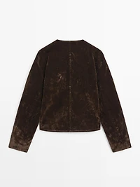 Short denim jacket with flocked finish