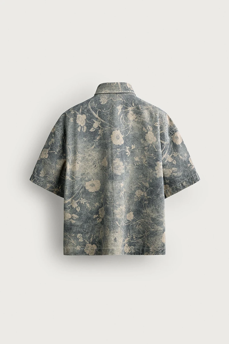 WASHED FLORAL PRINT RELAXED FIT SHIRT