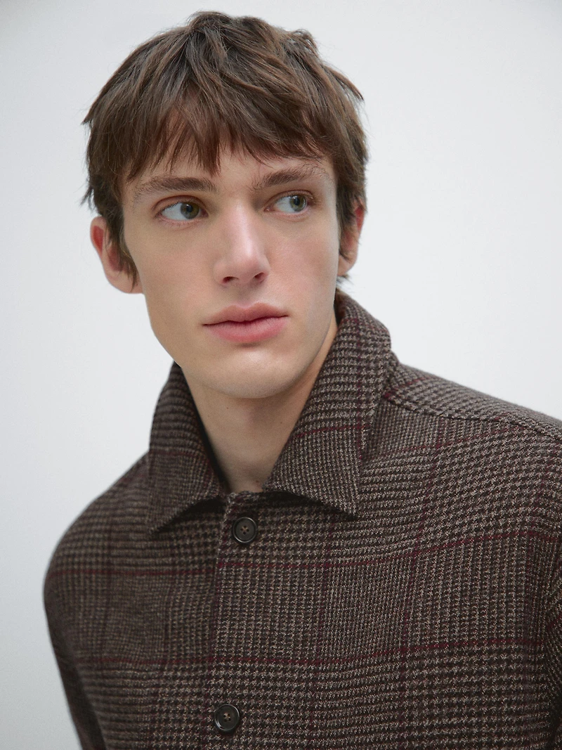 Surchemise à carreaux en laine mélangée