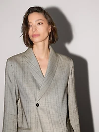Check print shawl collar blazer