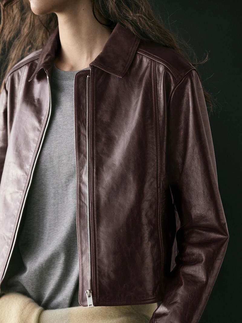 Nappa leather jacket with contrast suede collar