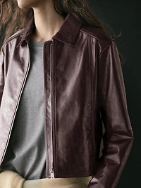 Nappa leather jacket with contrast suede collar