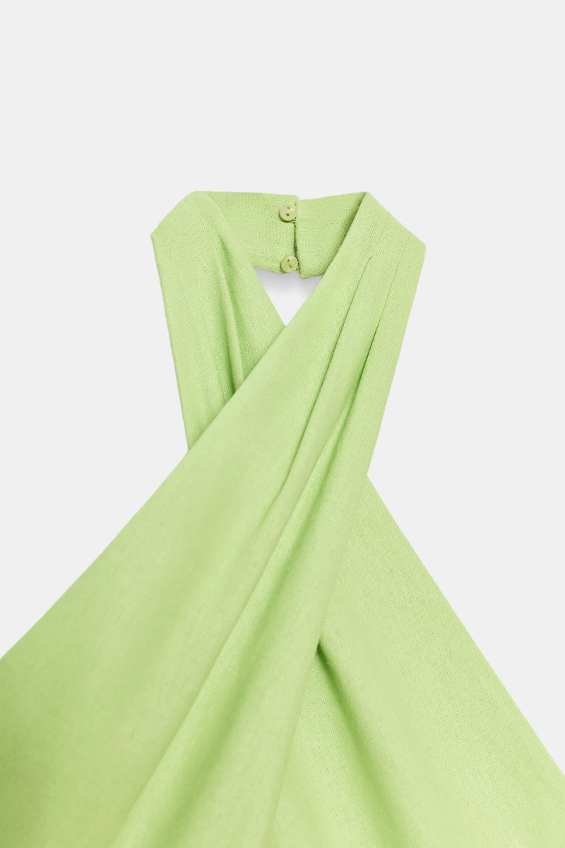 LINEN MIDI HALTER DRESS