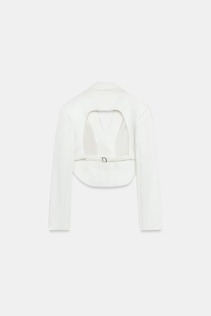 VESTE COURTE SATINÉE FENTE DOS