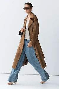 Long suede leather trench coat