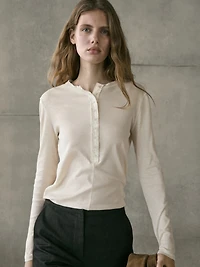 Button-up cotton T-shirt