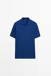 100% cotton V-neck knit polo