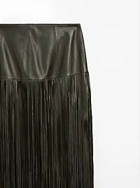 Jupe midi à franges en cuir nappa - Studio