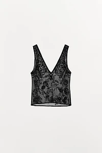 EMBROIDERED TULLE STRAP TOP
