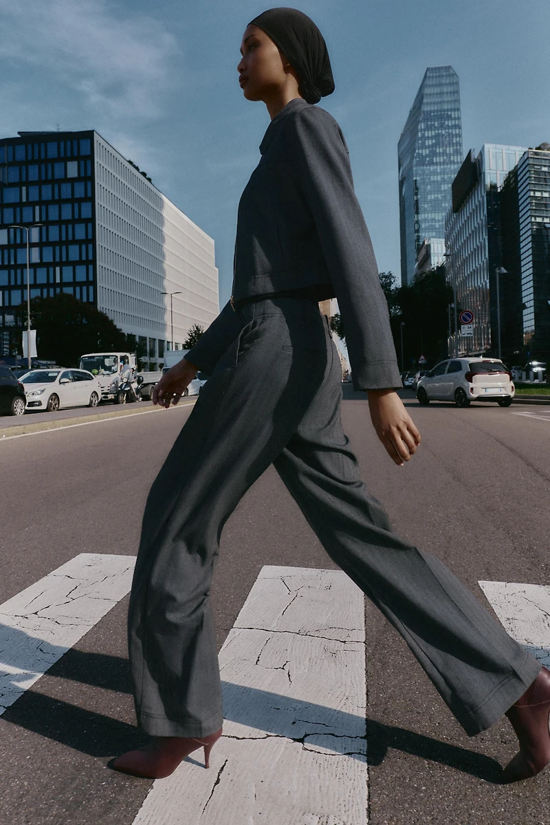 HERRINGBONE STRAIGHT LEG PANTS