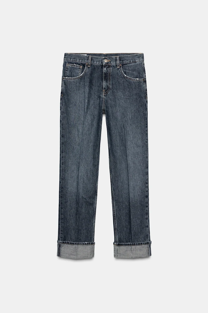 MID-RISE FOLDED STRAIGHT LEG JEANS