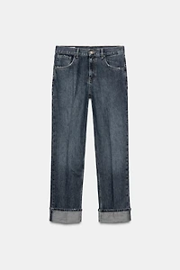 MID-RISE FOLDED STRAIGHT LEG JEANS