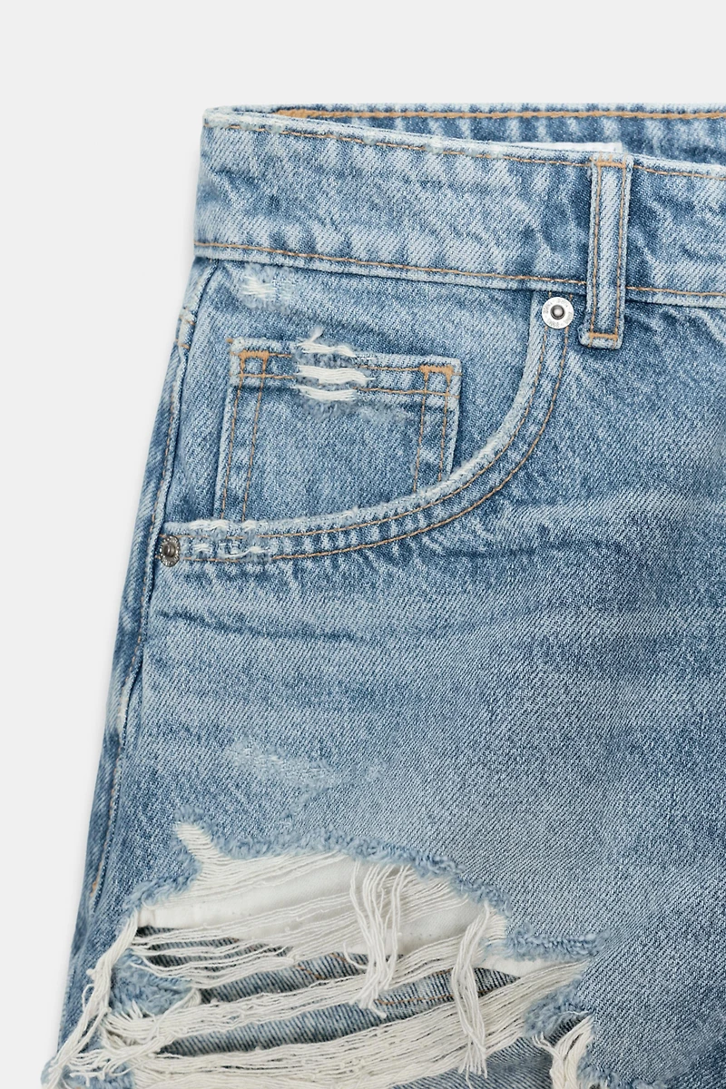 TRF CURVED HIGH-WAISTED DENIM SHORTS