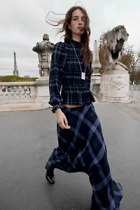 SMOCKED PLAID TOP