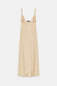 RUCHED SATIN MIDI DRESS