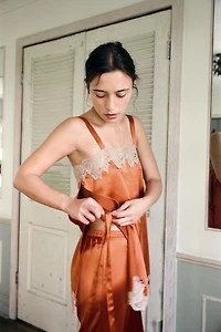 SATIN EFFECT EMBROIDERED TIE TOP