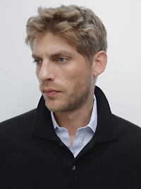 100% cashmere ribbed knit polo shirt