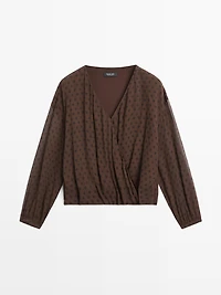 Flowing surplice polka dot blouse