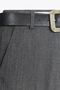 BELTED CUFFED HEM PANTS