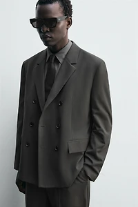 DOUBLE BREASTED WOOL BLEND SUIT JACKET