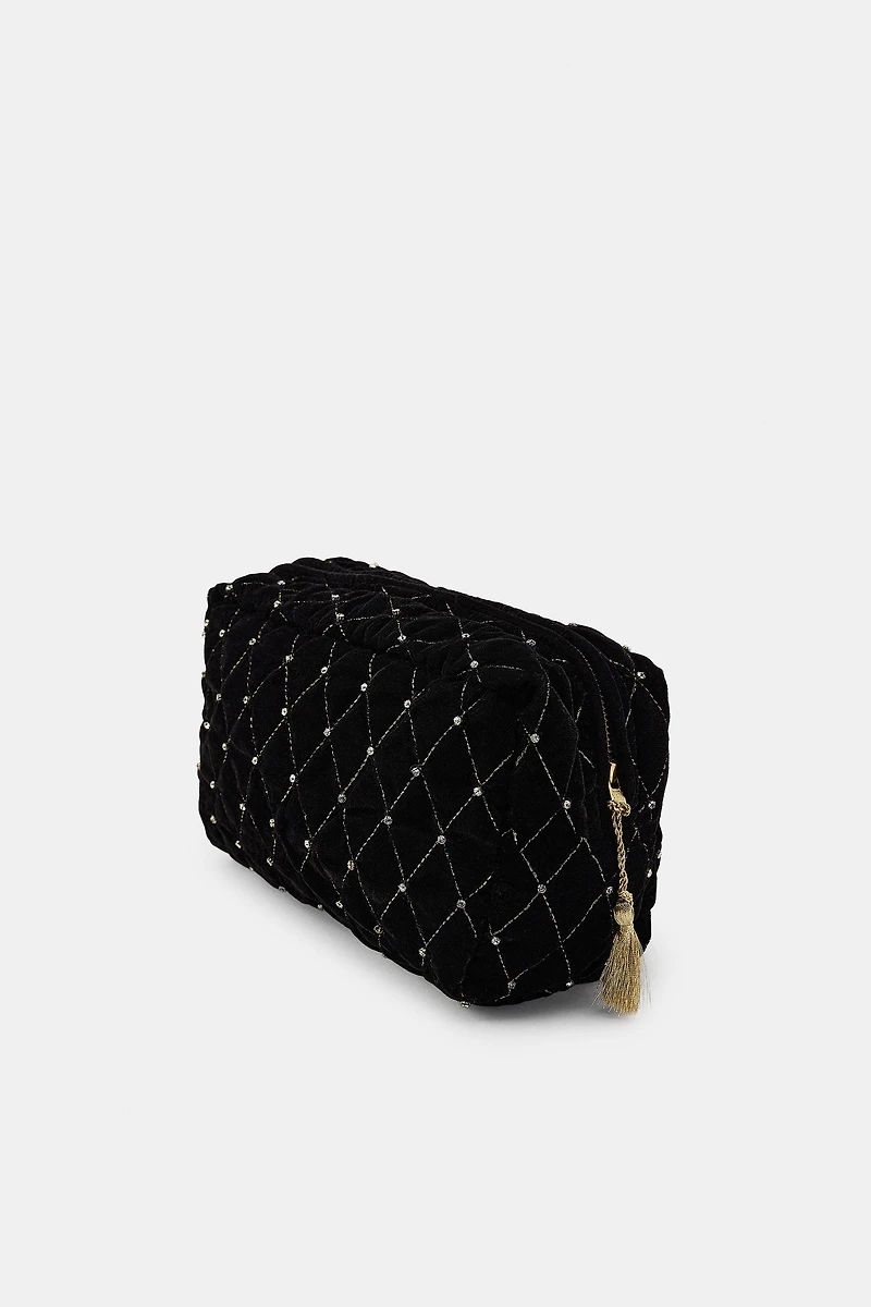 GLITTER VELVET QUILTED TOILETRY BAG