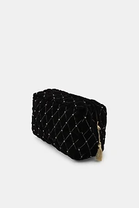 GLITTER VELVET QUILTED TOILETRY BAG
