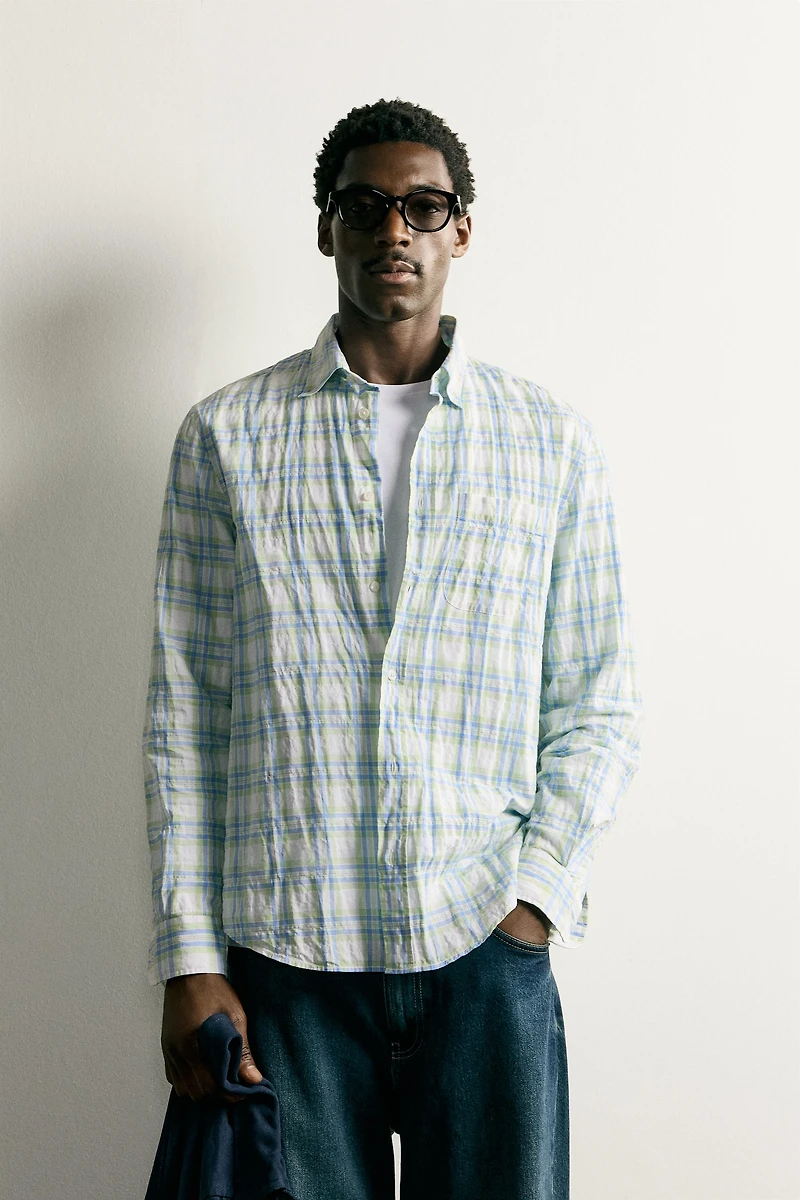 REGULAR FIT WRINKLE EFFECT PLAID SHIRT