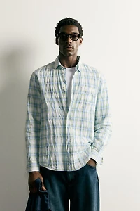 REGULAR FIT WRINKLE EFFECT PLAID SHIRT