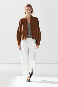 Suede leather V-neck jacket