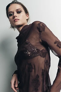SEMI-SHEER SHIRT WITH FLORAL EMBROIDERY