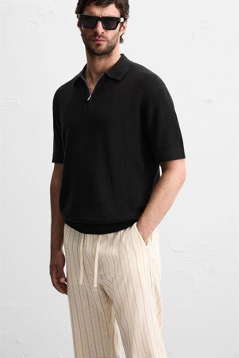 PURL KNIT ZIPPER POLO SHIRT
