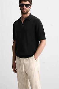 PURL KNIT ZIPPER POLO SHIRT