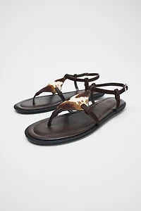 ANIMAL PRINT FURRY LEATHER SANDALS