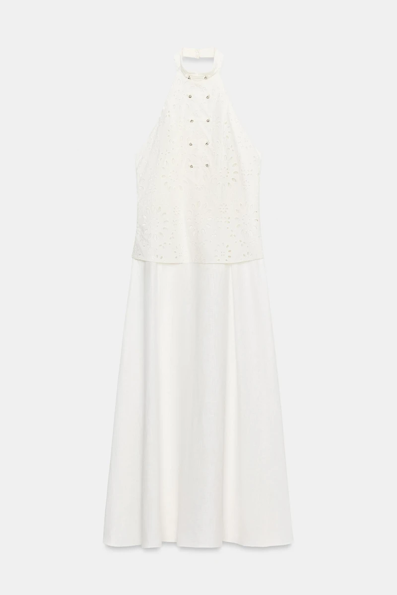 COMBINED OPENWORK EMBROIDERED DRESS