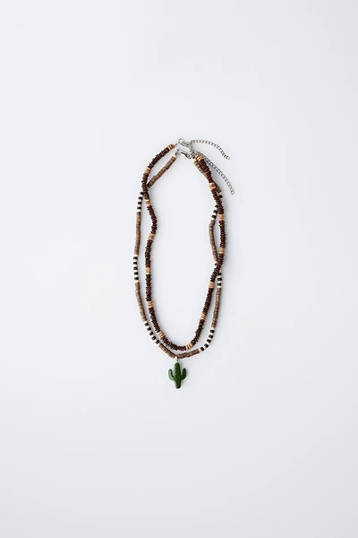 PACK OF TWO WOODEN BEADED CACTUS NECKLACES