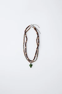 PACK OF TWO WOODEN BEADED CACTUS NECKLACES