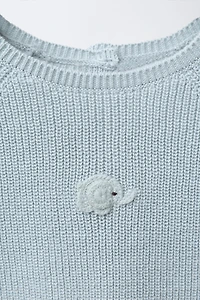 EMBROIDERED ELEPHANT PURL KNIT SWEATER