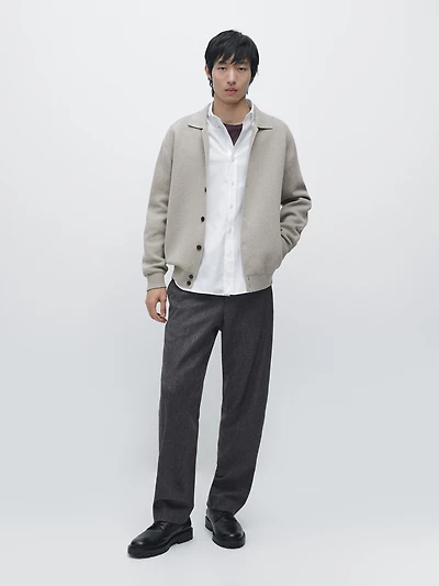 100% cotton knit cardigan with polo collar