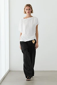 Flowing short sleeve crepe-effect T-shirt