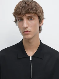 Knit polo shirt with zip collar