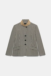 ZW COLLECTION CONTRAST COLLAR PLAID BLAZER