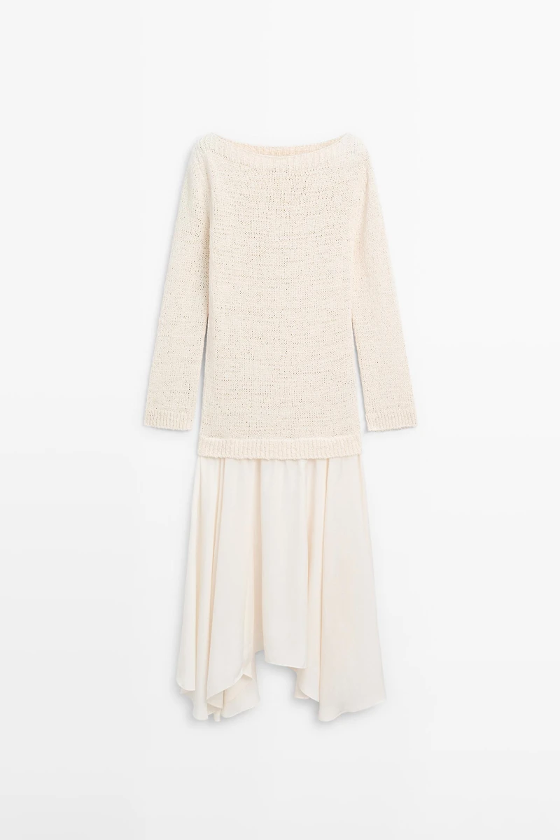 Combined asymmetric midi dress