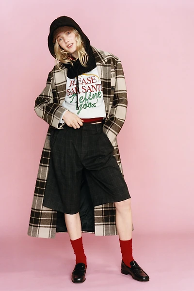 EXTRA LONG PLAID WOOL COAT