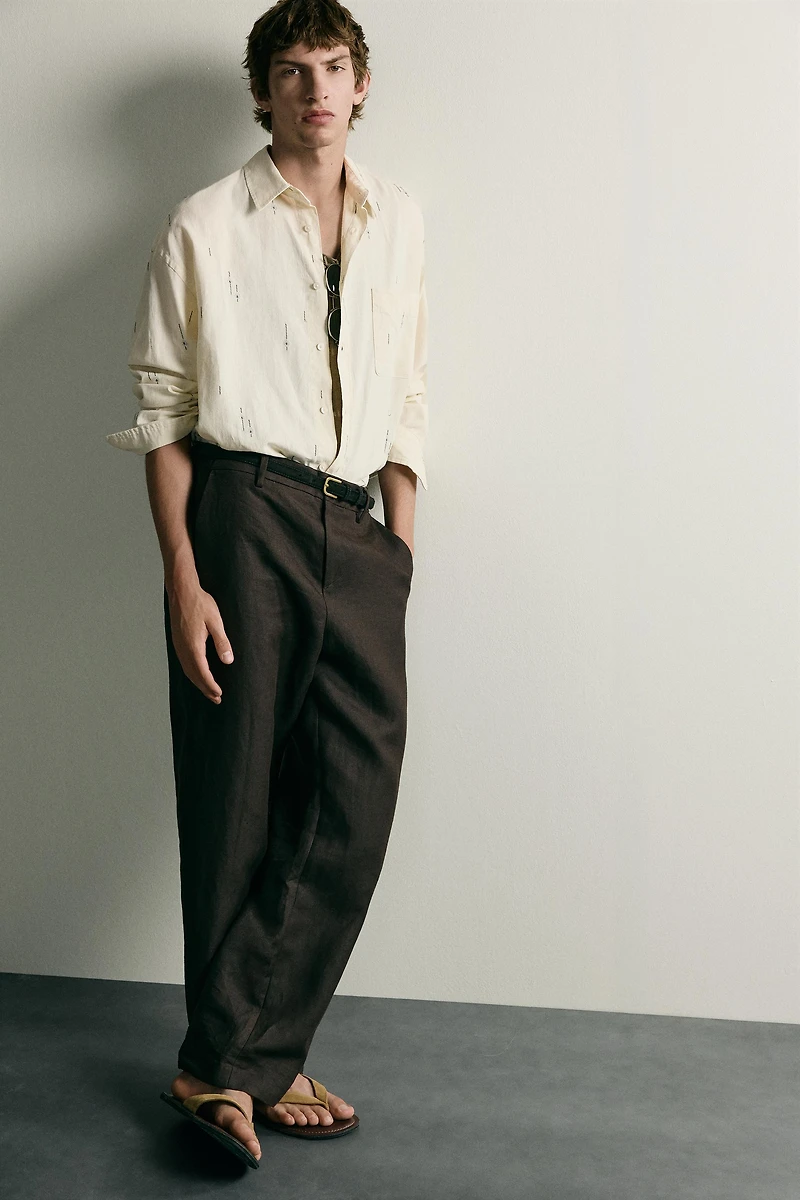 EMBROIDERED COTTON-LINEN RELAXED FIT SHIRT
