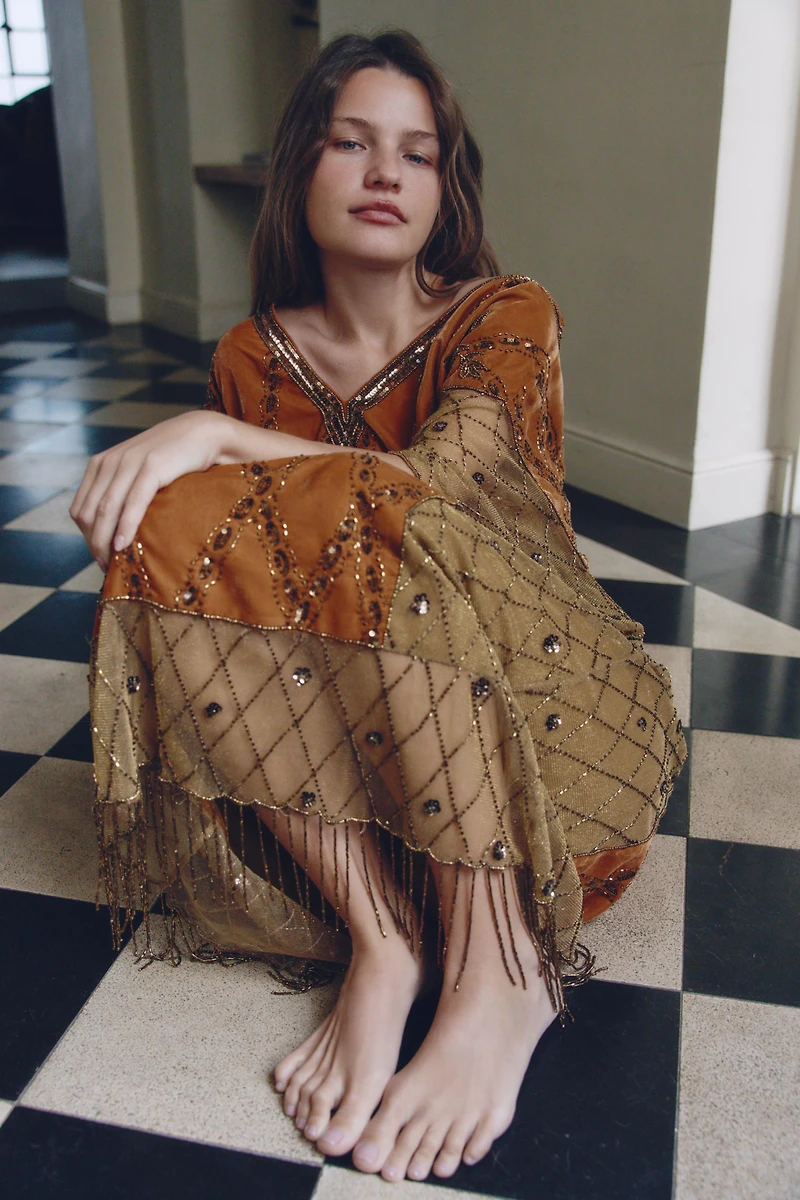 LIMITED EDITION VELVET SEQUIN BEADED COMBINATION DRESS