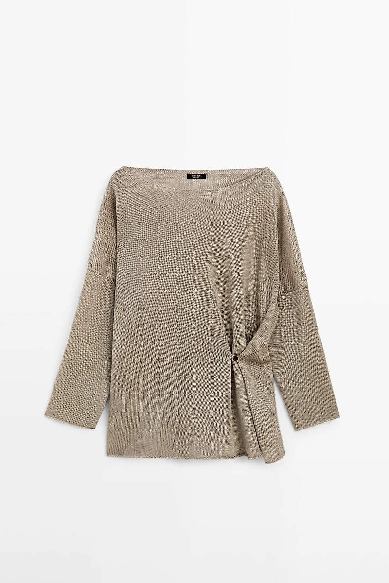 Oversize knit linen sweater with button detail