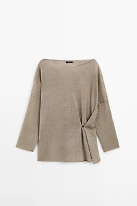 Oversize knit linen sweater with button detail