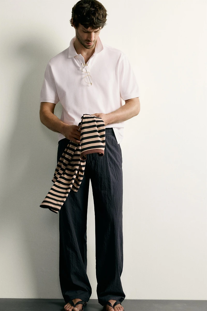 STRAIGHT FIT SEERSUCKER PANTS