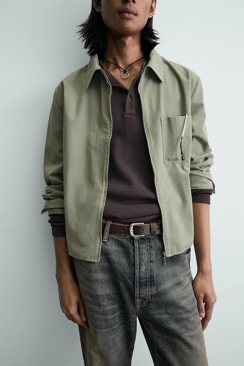 CROPPED FIT ZIP-UP OVERSHIRT