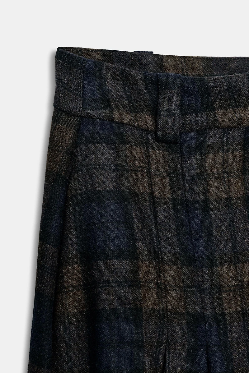 PLAID WOOL BLEND PANTS ZW COLLECTION